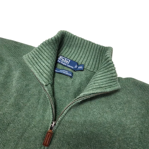Polo Ralph Lauren Men's XXL Green 1/2 Zip Pullover Cotton Sweater Pony Logo - Picture 8 of 12